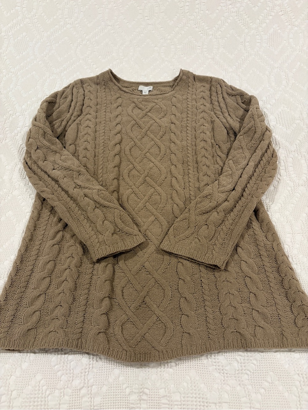 J. Jill Chunky Cable-Knit Crew Sweater in Taupe Brown